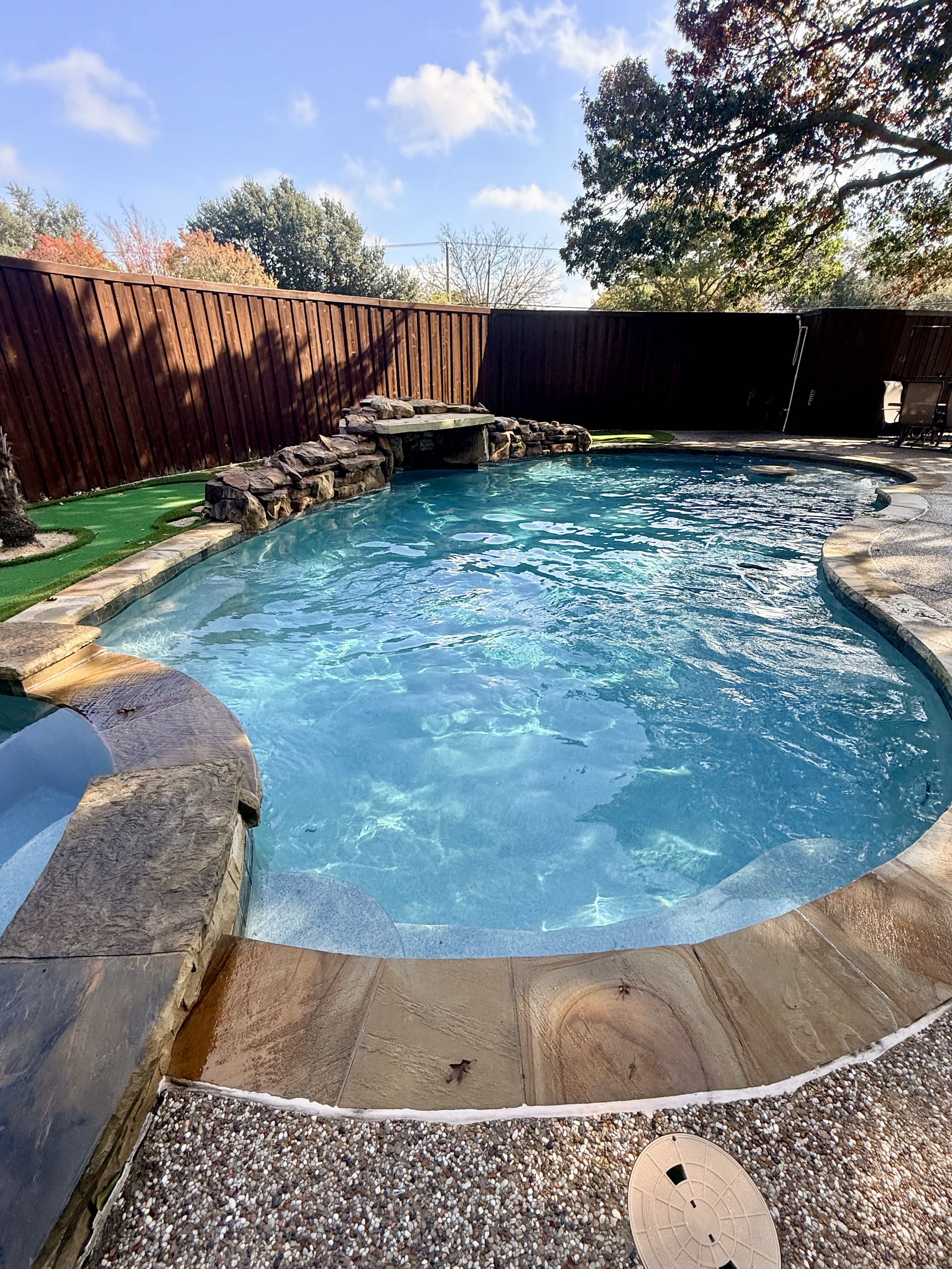 Pool after fall leaf season cleanup