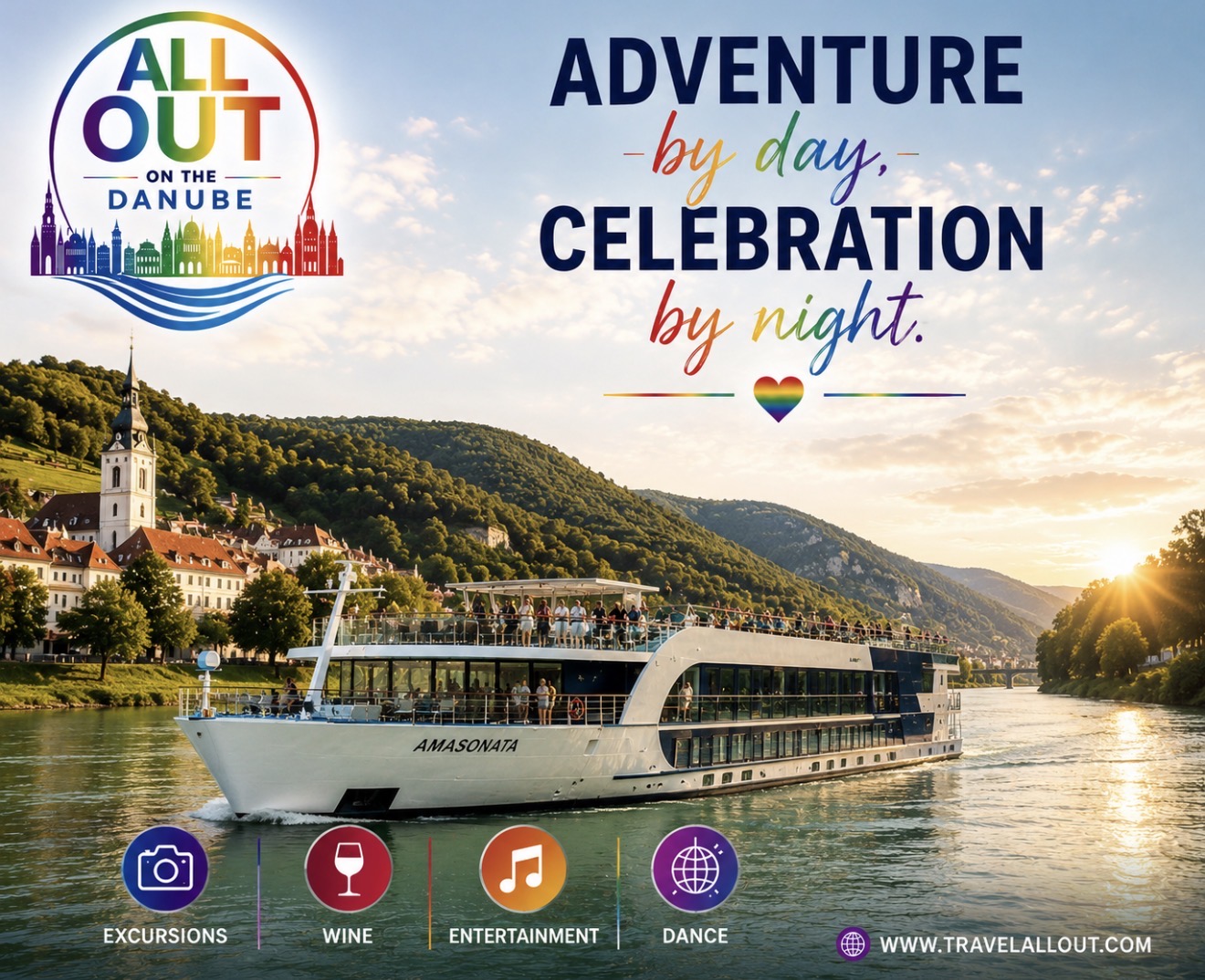 AmaSonata cruise ship on the Danube — Adventure by day, Celebration by night