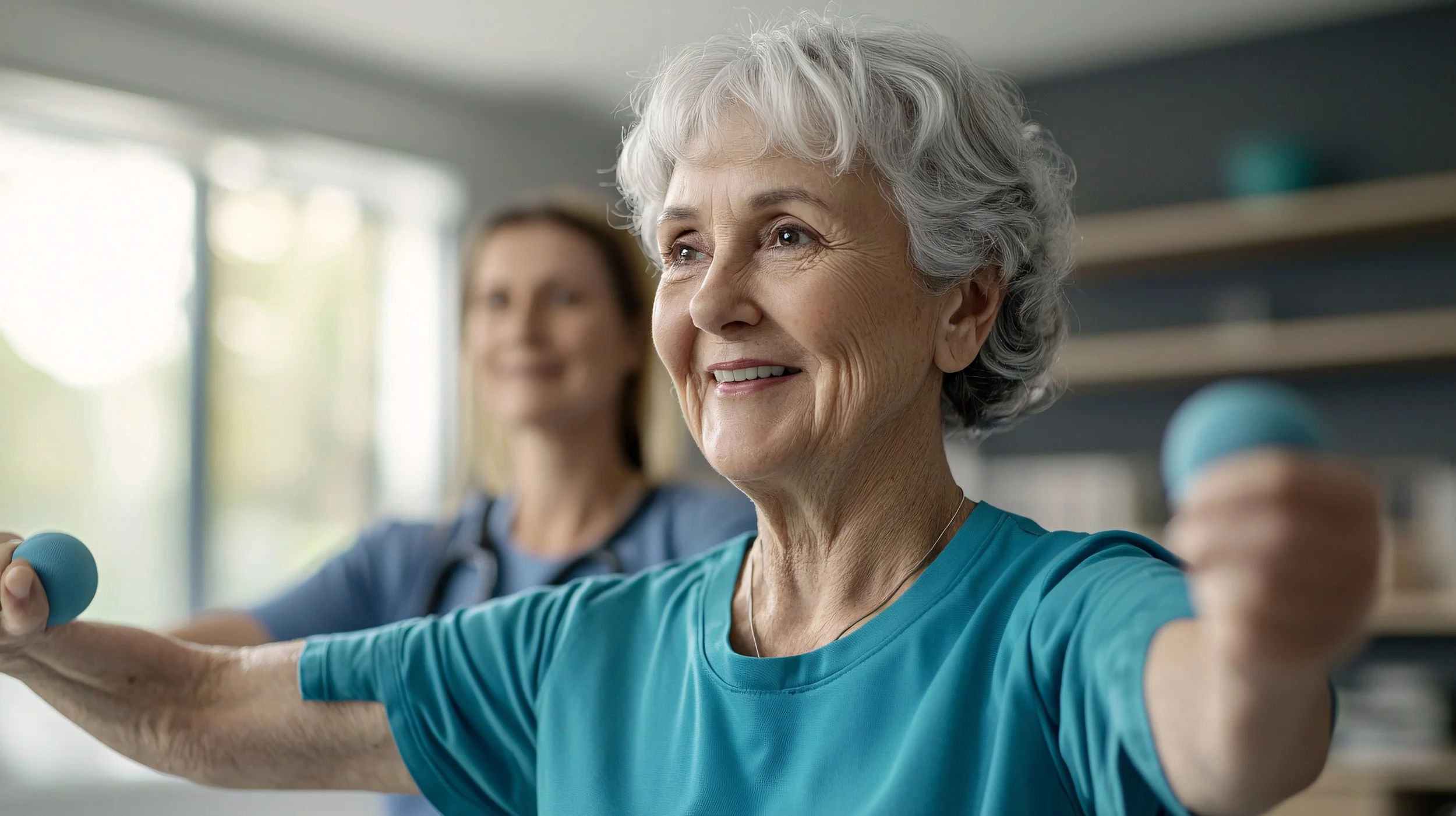 Physiotherapist helping patient with rehabilitation exercises