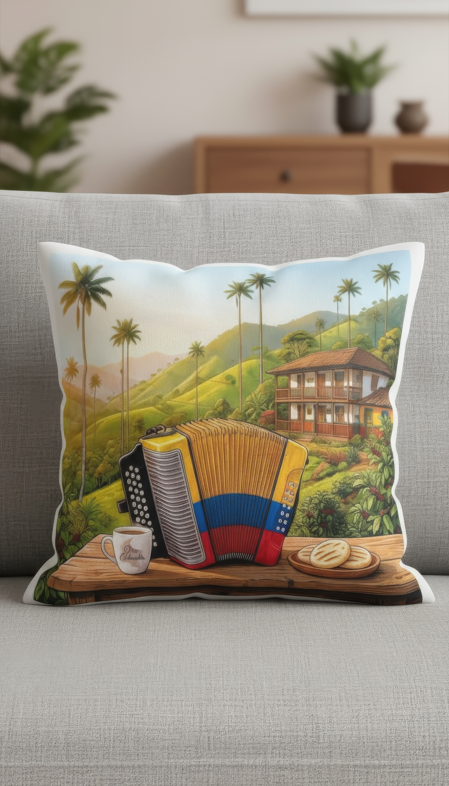 Colombia Pillow — Colombian accordion scene custom sublimation throw pillow by Paisa Creations Co
