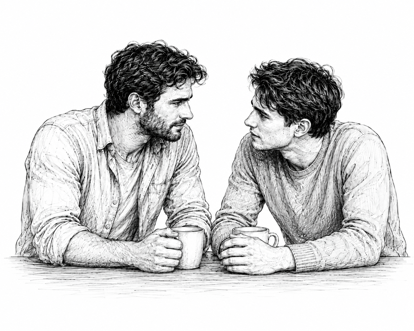 Two men talking outdoors