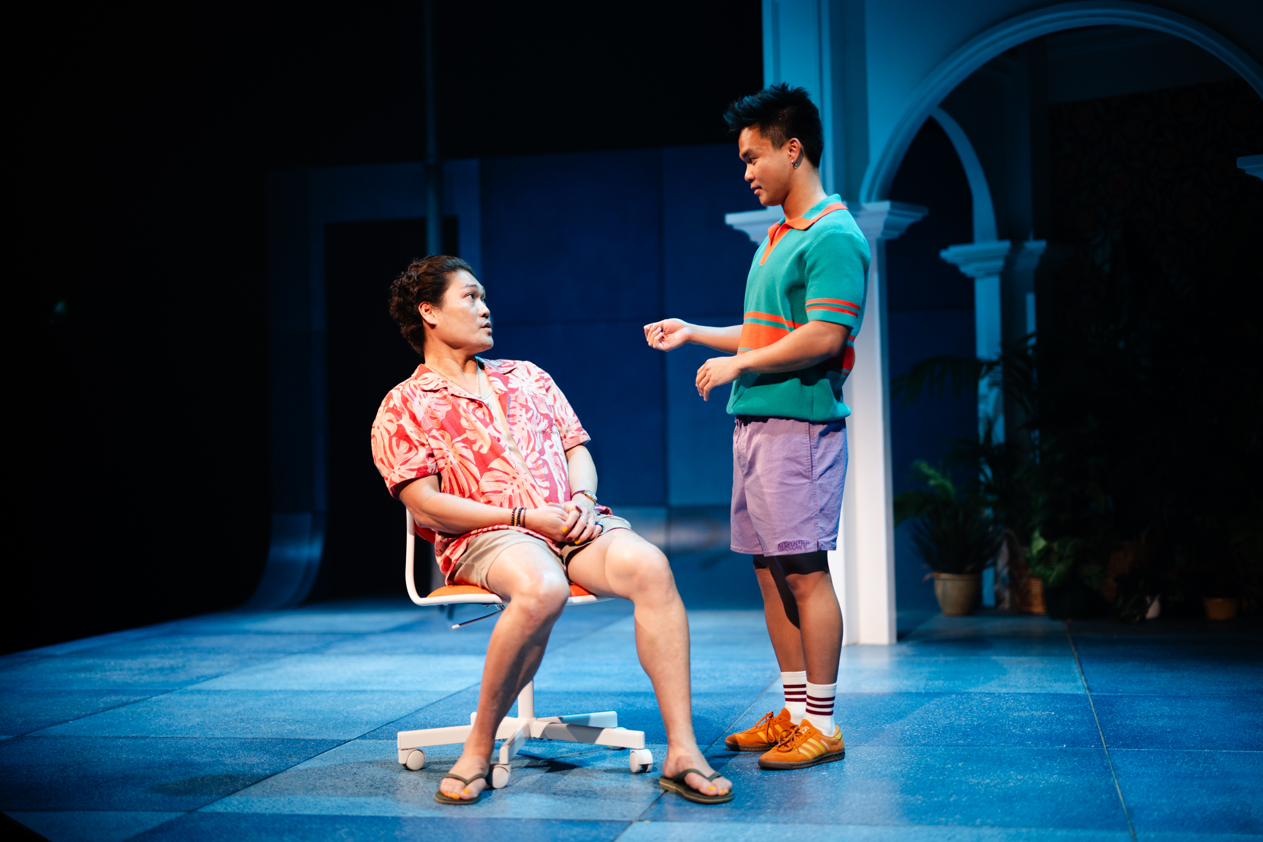 Marcus Rivera in a scene with a fellow cast member in Malacañang Made Us, Queensland Theatre Company 2025. Photo by Morgan Roberts.